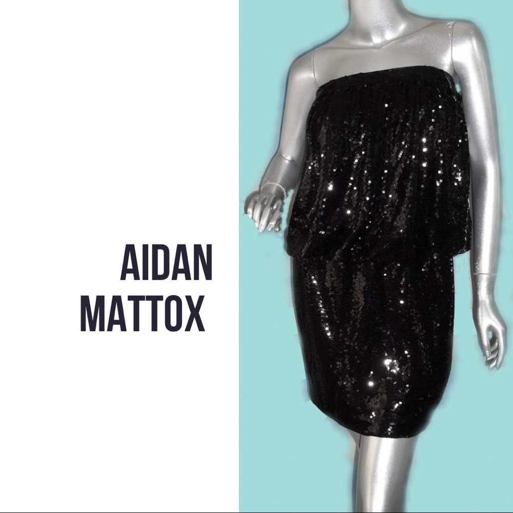 Aidan Aidan Mattox NEW Black Lined Sequined Strapless Evening Dress 12